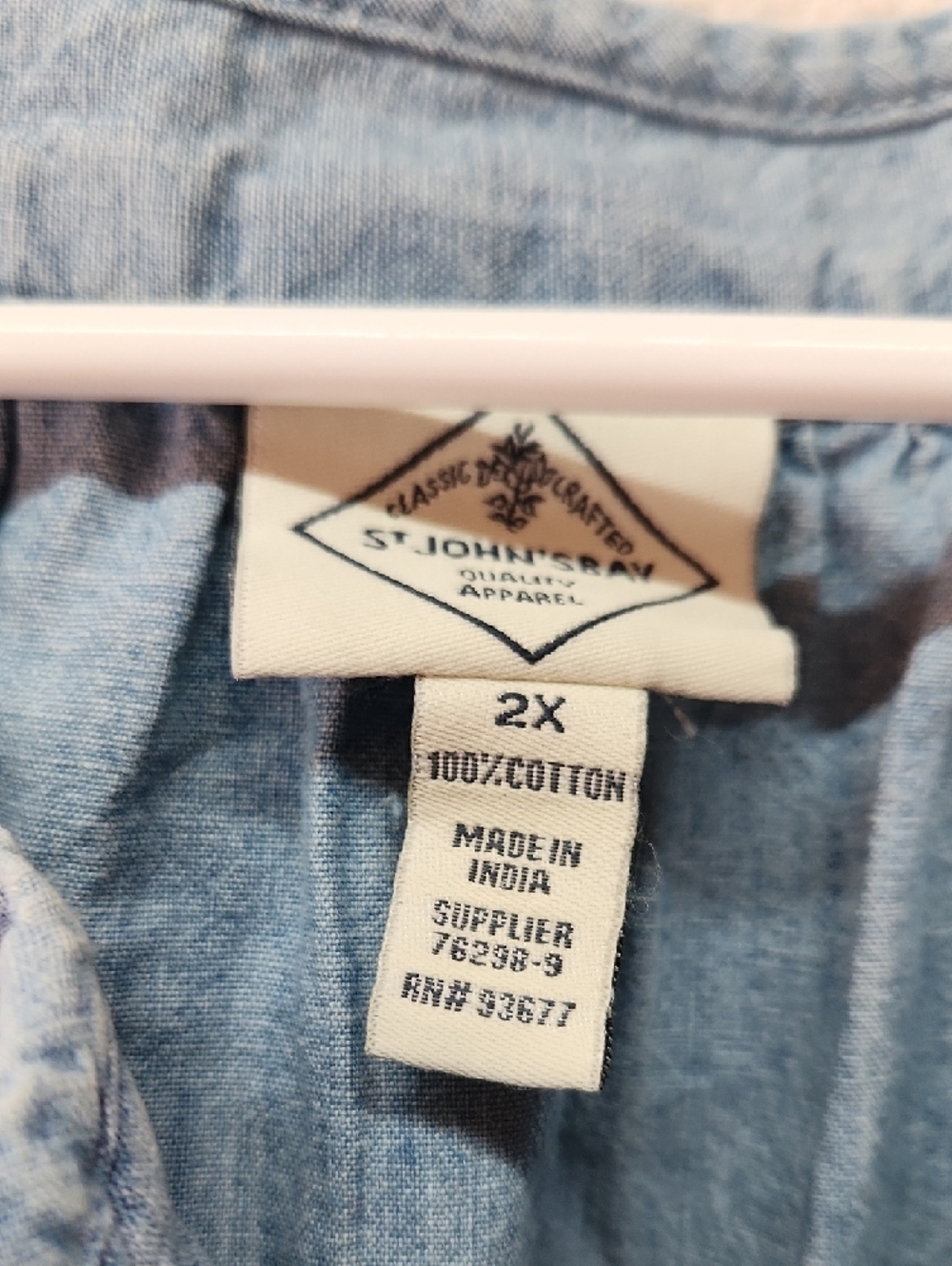 St. John's Bay Light Blue Chambray Split-Neck Short Sleeve Tunic - Picture 2 of 5